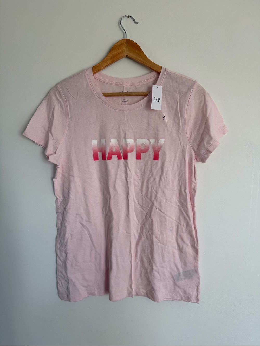 NWT GAP “Happy” Graphic T-Shirt | Pink Short Sleeve Tee | Size Large